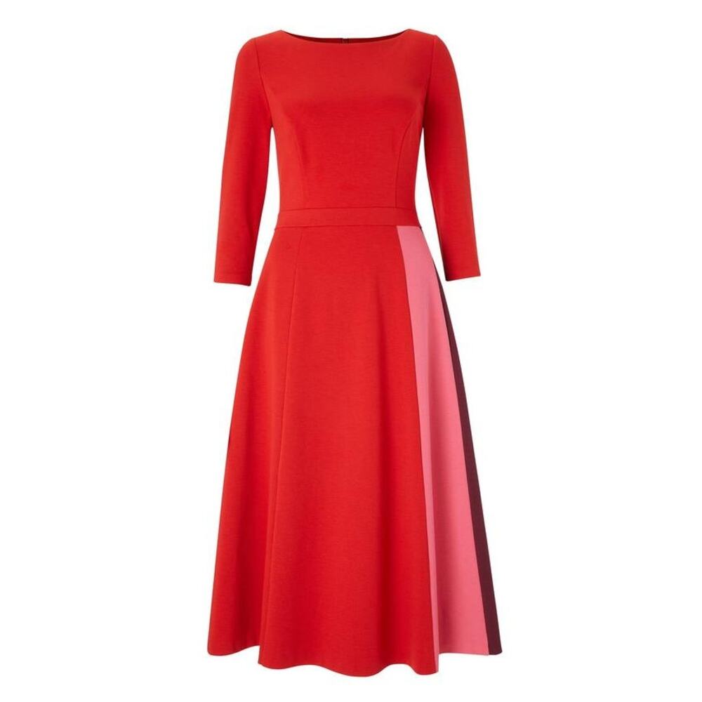 Boden Claudia Ponte Dress, Poinsettia red purple pink sz 14 midi - Picture 3 of 11